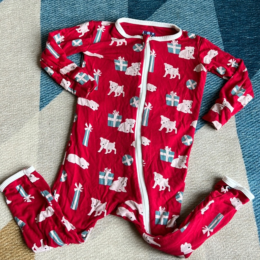 Kickee Pants 9-12 months Christmas Zip Up One Piece Puppies